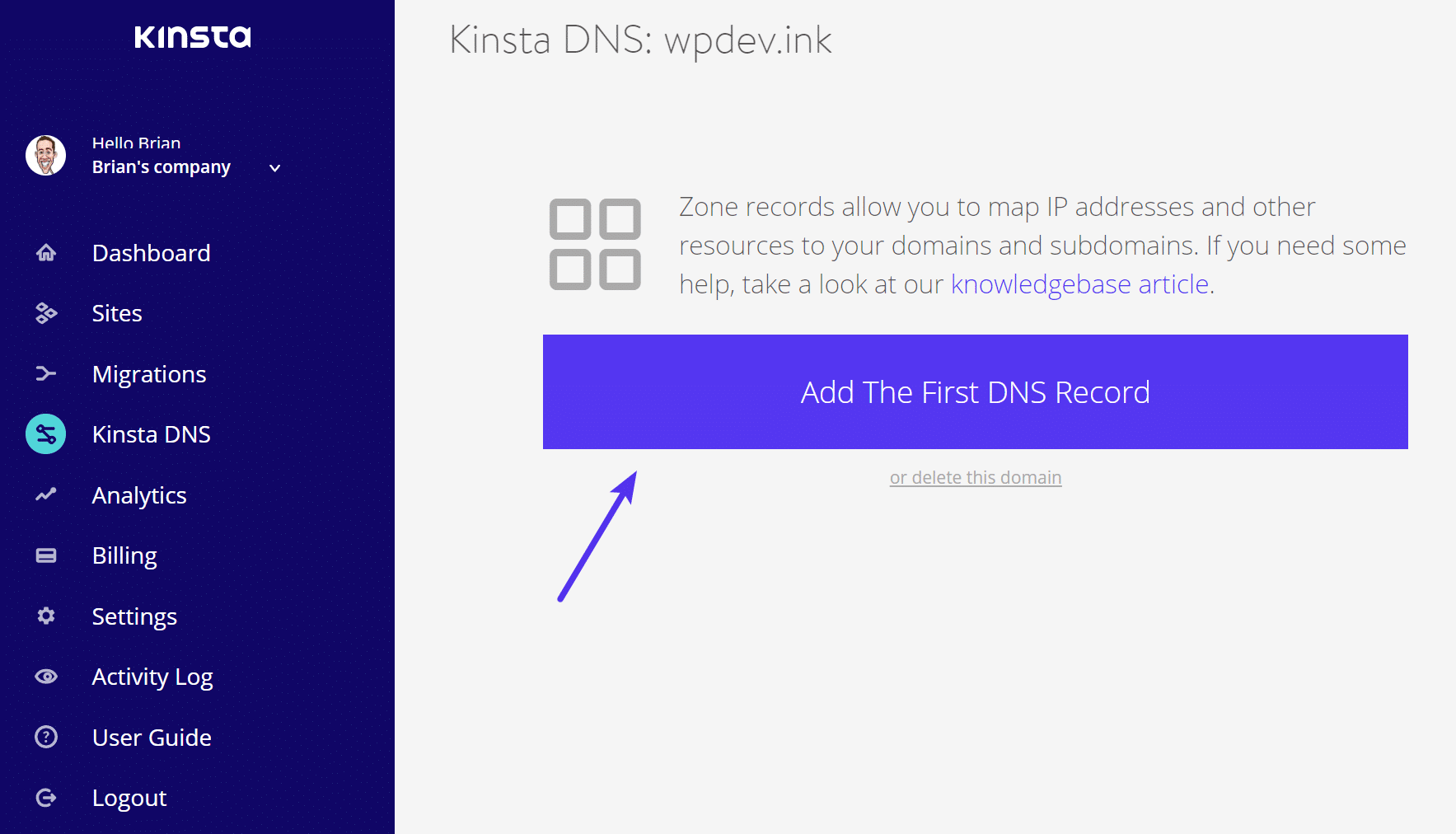 Füge ersten DNS Record hinzu